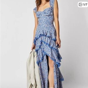 Free People Blue Polka Dot Maxi Dress sz L